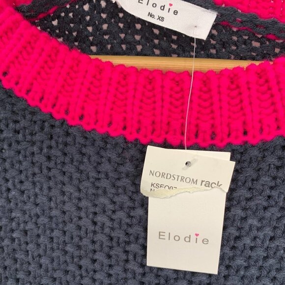 NWT Elodie Chunky Knit Colorblock Crew-Neck Pullover Sweater Blue/Pink Womens XS - Picture 6 of 7